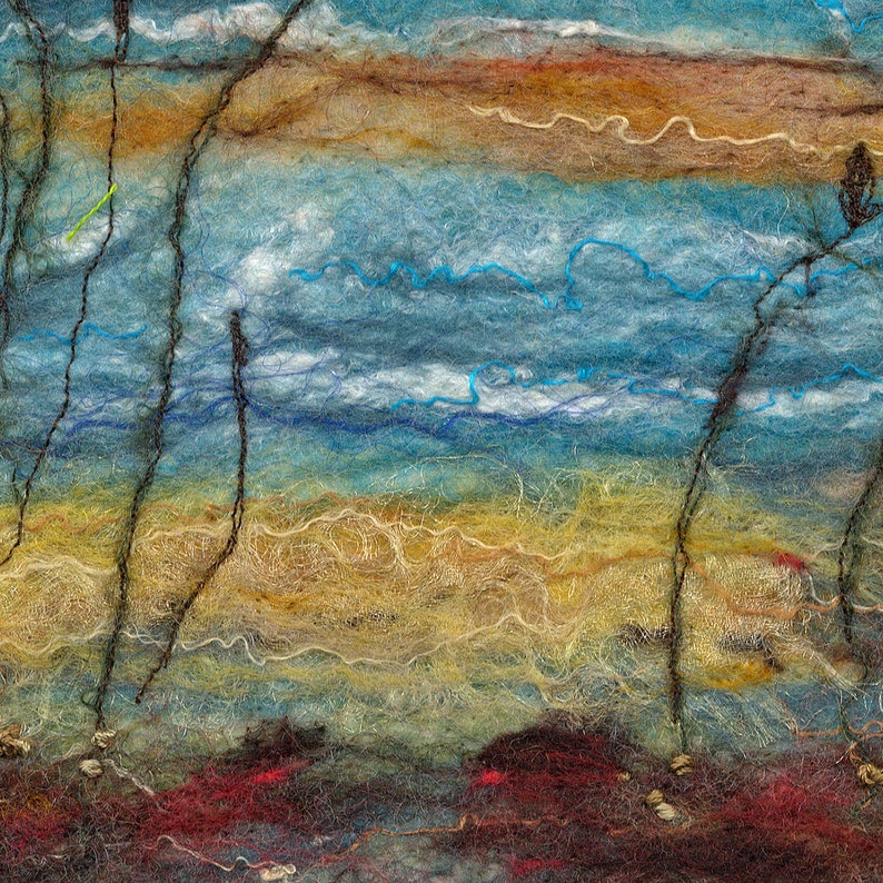 Scottish seacape print, coastal view, Scotland, swallows, limited edition giclee art print, felt landscape, wool painting image 5