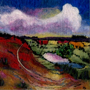 Yorkshire art, autumn colours, Masham, autumnal landscape painting, art print, felt art, wool painting