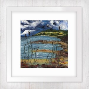 Scottish seacape print, coastal view, Scotland, swallows, limited edition giclee art print, felt landscape, wool painting image 2