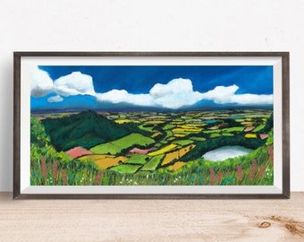 Yorkshire art print, Sutton Bank, Cleveland Way, Yorkshire View, British countryside, from original oil pastel painting, wall art
