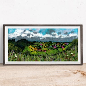 Yorkshire painting, Sutton Bank, Cleveland Way, North Yorkshire View, British countryside, Felt Painting, Art Print image 1