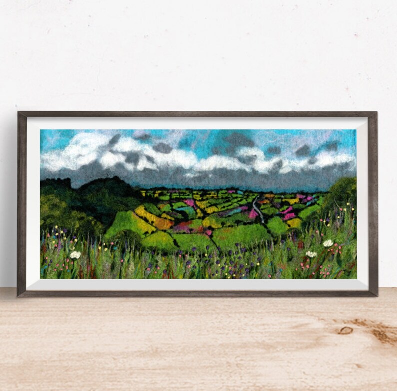 Yorkshire painting, Sutton Bank, Cleveland Way, North Yorkshire View, British countryside, Felt Painting, Art Print image 1