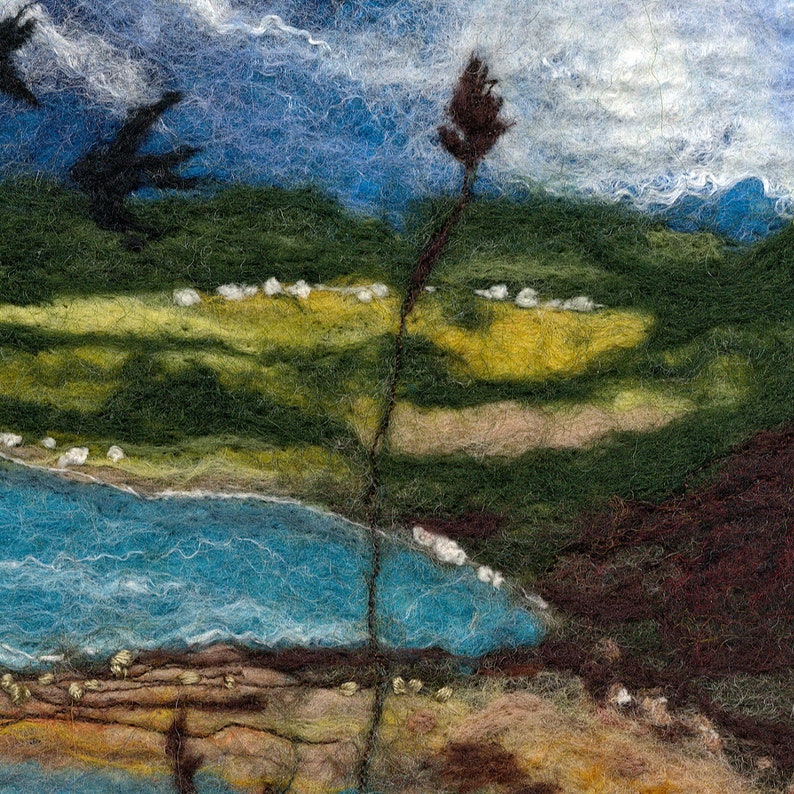 Scottish seacape print, coastal view, Scotland, swallows, limited edition giclee art print, felt landscape, wool painting image 6