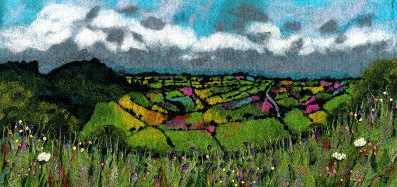 Yorkshire painting, Sutton Bank, Cleveland Way, North Yorkshire View, British countryside, Felt Painting, Art Print image 2