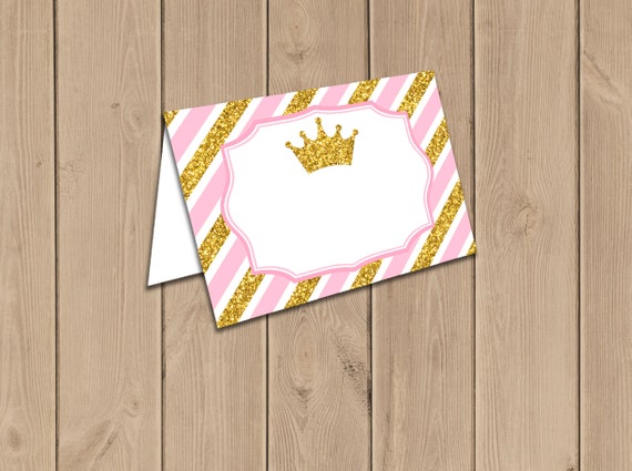 Princess Food Labels Printable Gold Crown Tent Cards Pink Etsy