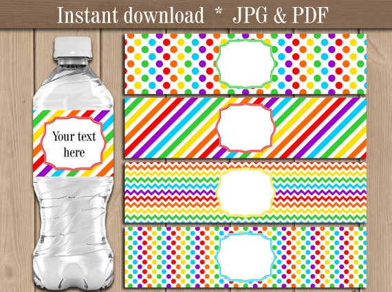 rainbow water bottle labels rainbow party birthday baby