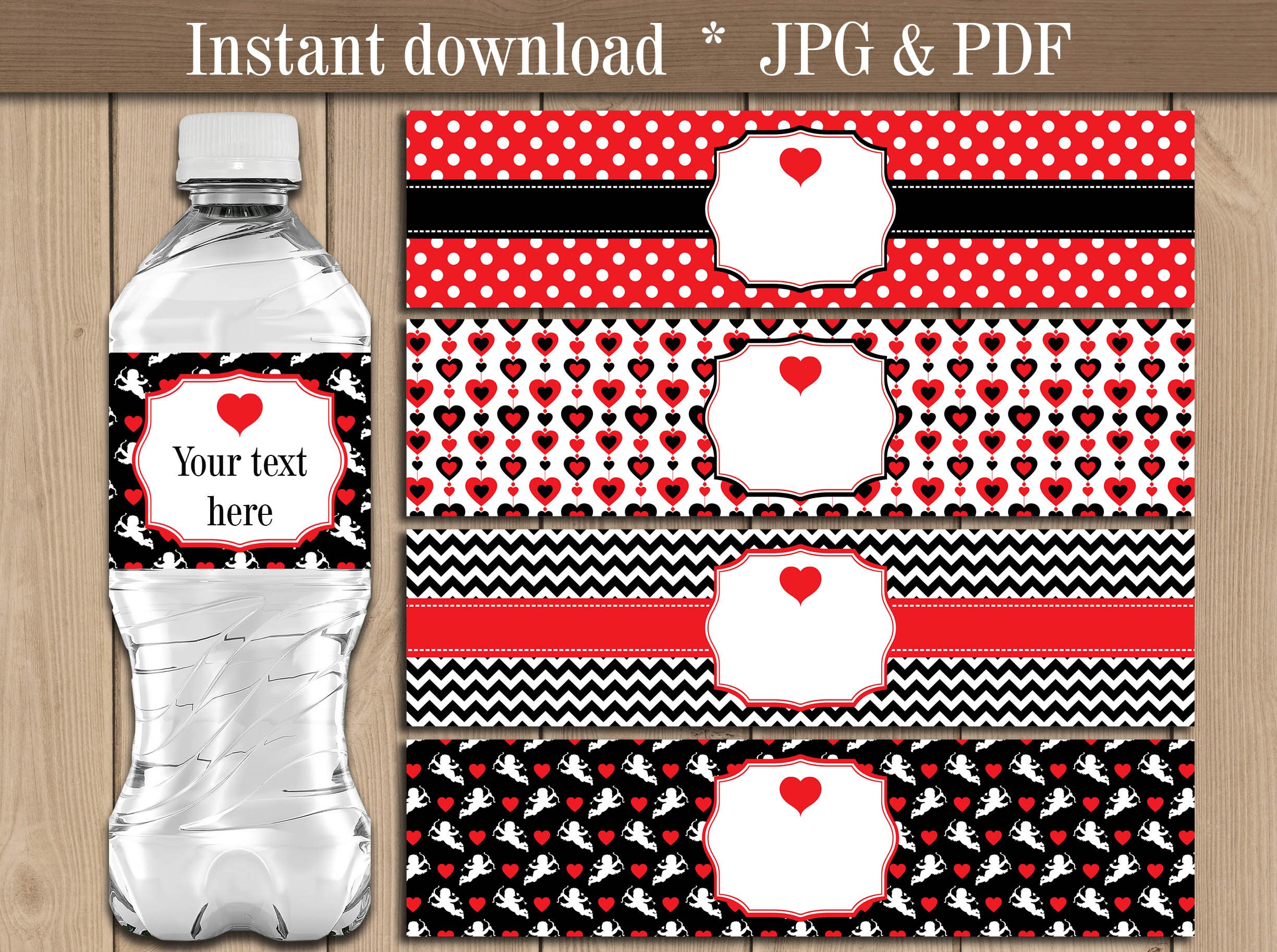 Valentines Day Water Bottle labels. Valentine Water bottle Etsy