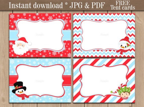 Christmas Labels Winter Christmas Tent Cards Red And Blue Etsy