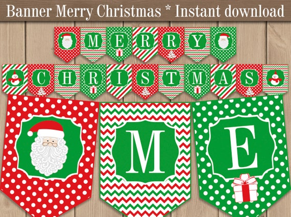 Merry Christmas Banner printable. Christmas Holiday banner. | Etsy