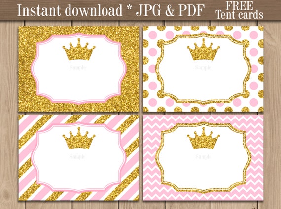 Princess Food Labels Printable Gold Crown Tent Cards Pink Etsy