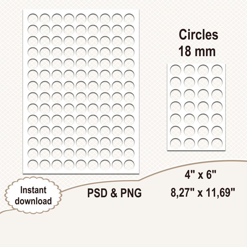 Collage sheet template .Printable template Circles template Instant download Commercial use 18mm Digital template
