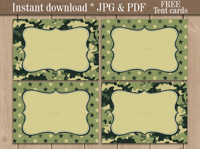Armed service topic Tent Labels printable. Camo Food items Buffet Labels . Camouflage Birthday Celebration Kid shower favors. Absolutely free tent playing cards picture regarding Camo Printable called Navy concept Tent Labels printable. Camo Meals Buffet Labels . Camouflage Birthday Occasion Boy or girl shower favors. Cost-free tent playing cards