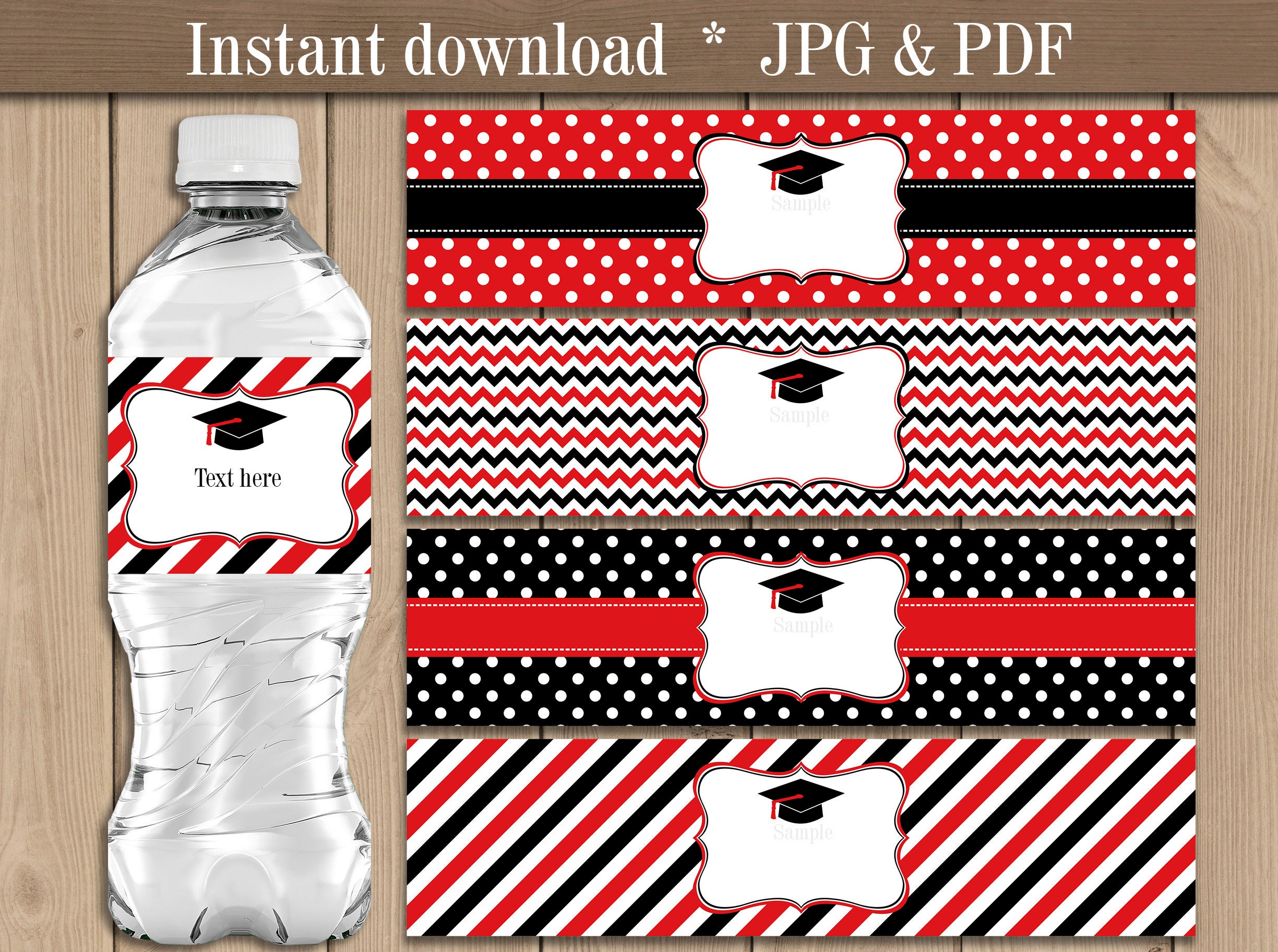 Graduation Water bottle labels. Red and Black Graduation Party Etsy