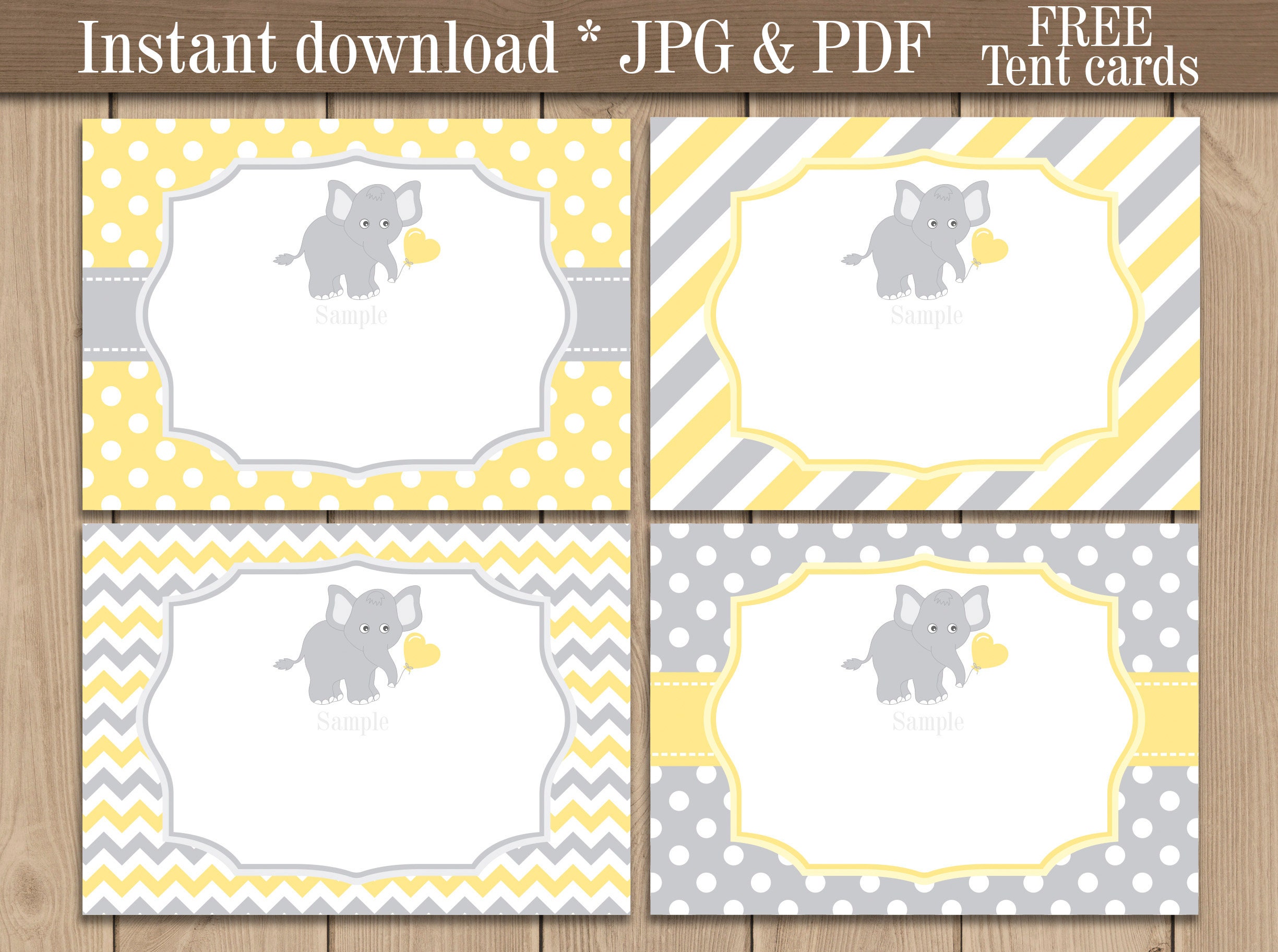 Yellow Elephant Food Tent Labels Printable Elephant Baby Etsy