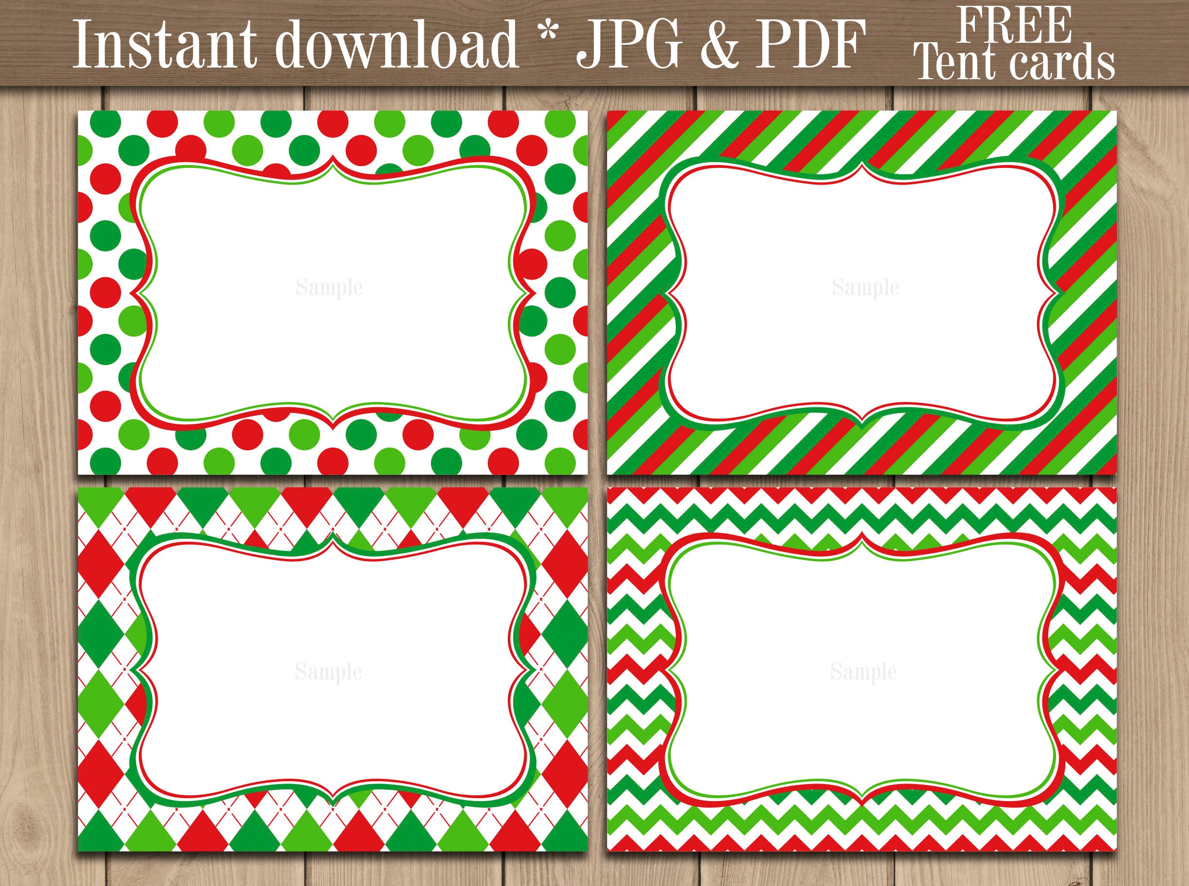 Christmas Labels. Christmas Tent cards. Red Green labels. Etsy