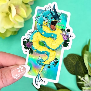 Water Dragon Holographic Sticker | Retro Sea Serpent Vinyl | Shiny Monster Art | Waterproof Sticker | Gift Idea