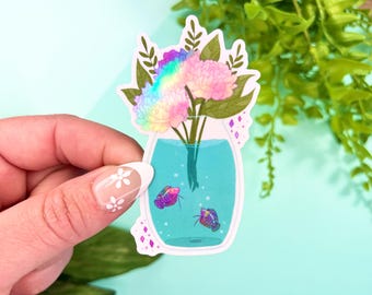 Gourami in Vase Holographic Glitter Sticker | Aquarium Laptop Decal