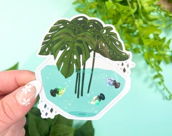 Platy Fish in Vase Holographic Sticker | Aquarium Laptop Decal
