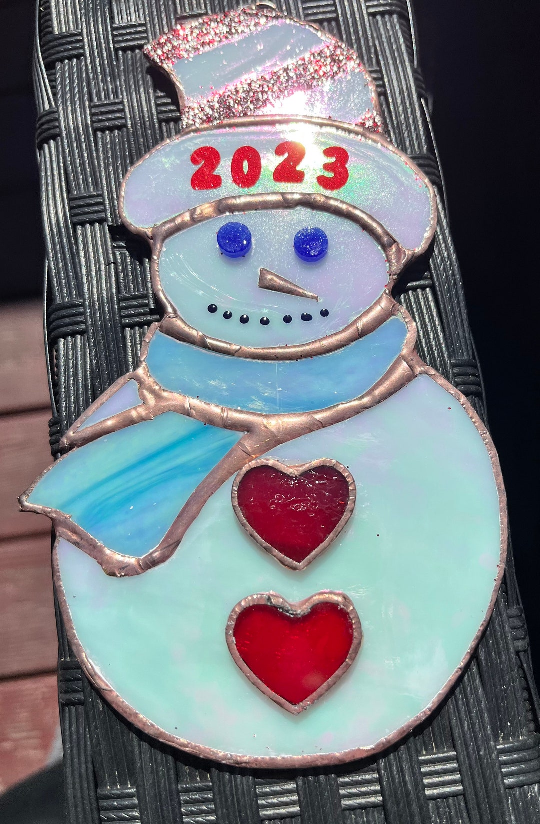 Stained Glass Snowman Ornament - Etsy