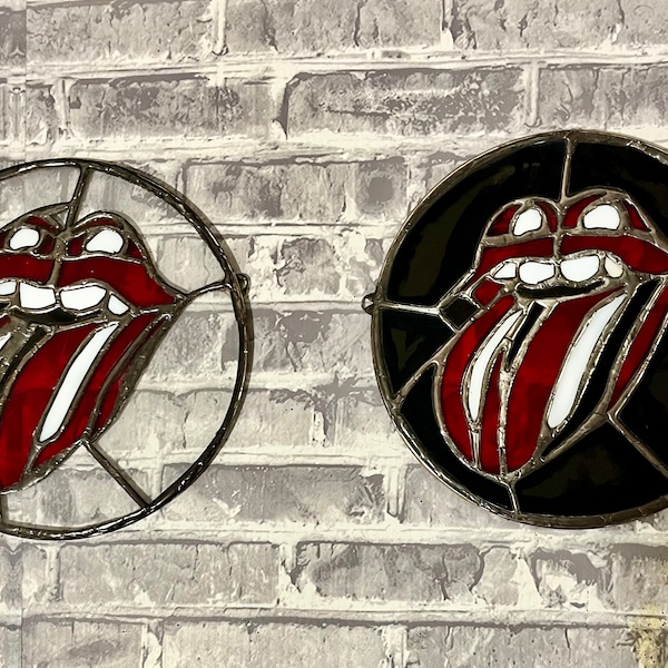 Rolling Stones album cover lips in stained glass