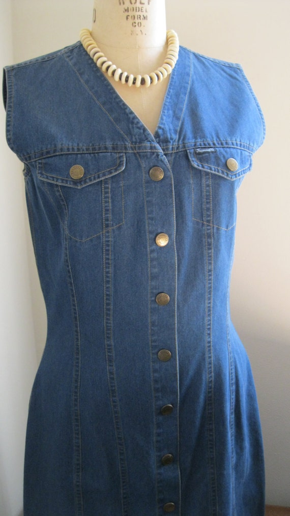 Chambray Denim Sleeveless Dress / Albert Goldberg… - image 4