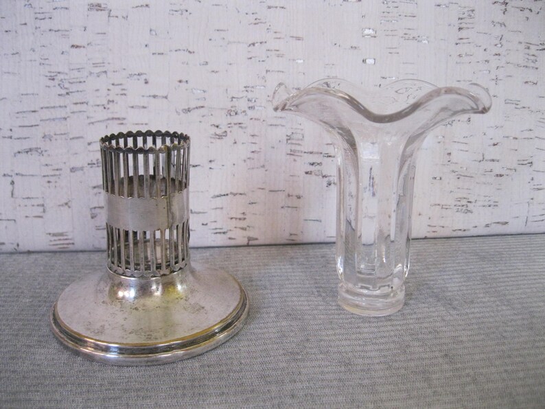 Bud Vase in Metal Stand / Candle Holder / Vintage Bud Vase Etsy
