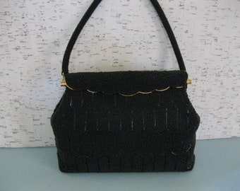 Black Beaded Evening Purse / Special Occasion Seed Bead Bag