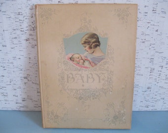 Antique Baby Record Book Illustrated by M Farini Coyright C R Gibson & Company New York NY