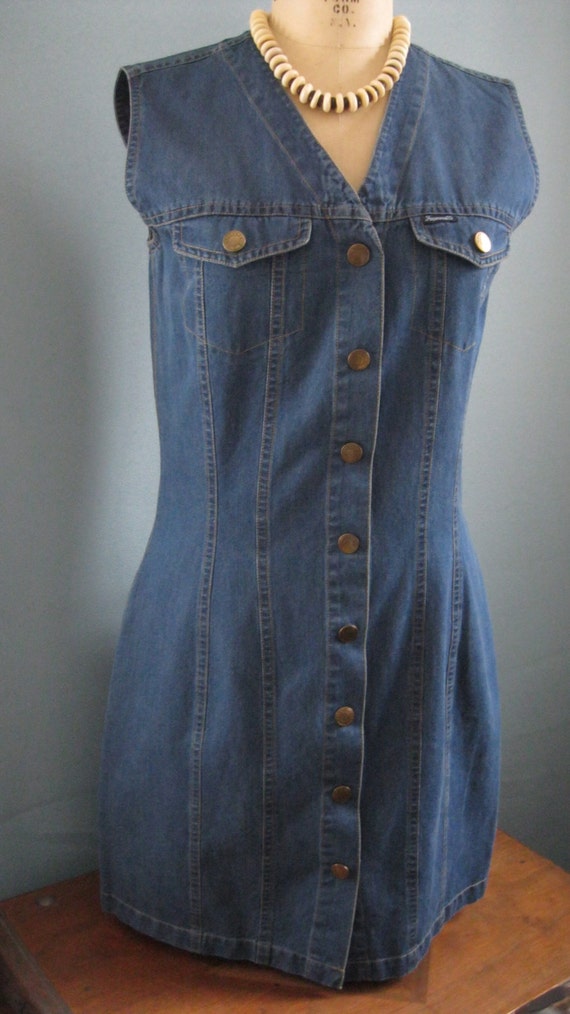 Chambray Denim Sleeveless Dress / Albert Goldberg… - image 2