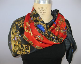 Large Berkshire Polyester Scarf / Red Black Blue Gold Made in Korea