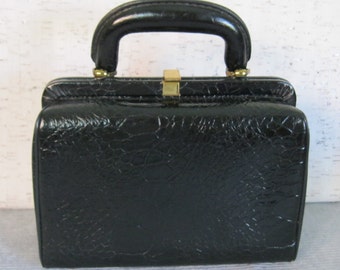 Black Faux Alligator Skin Handbag  Creations By International  Vintage Purse