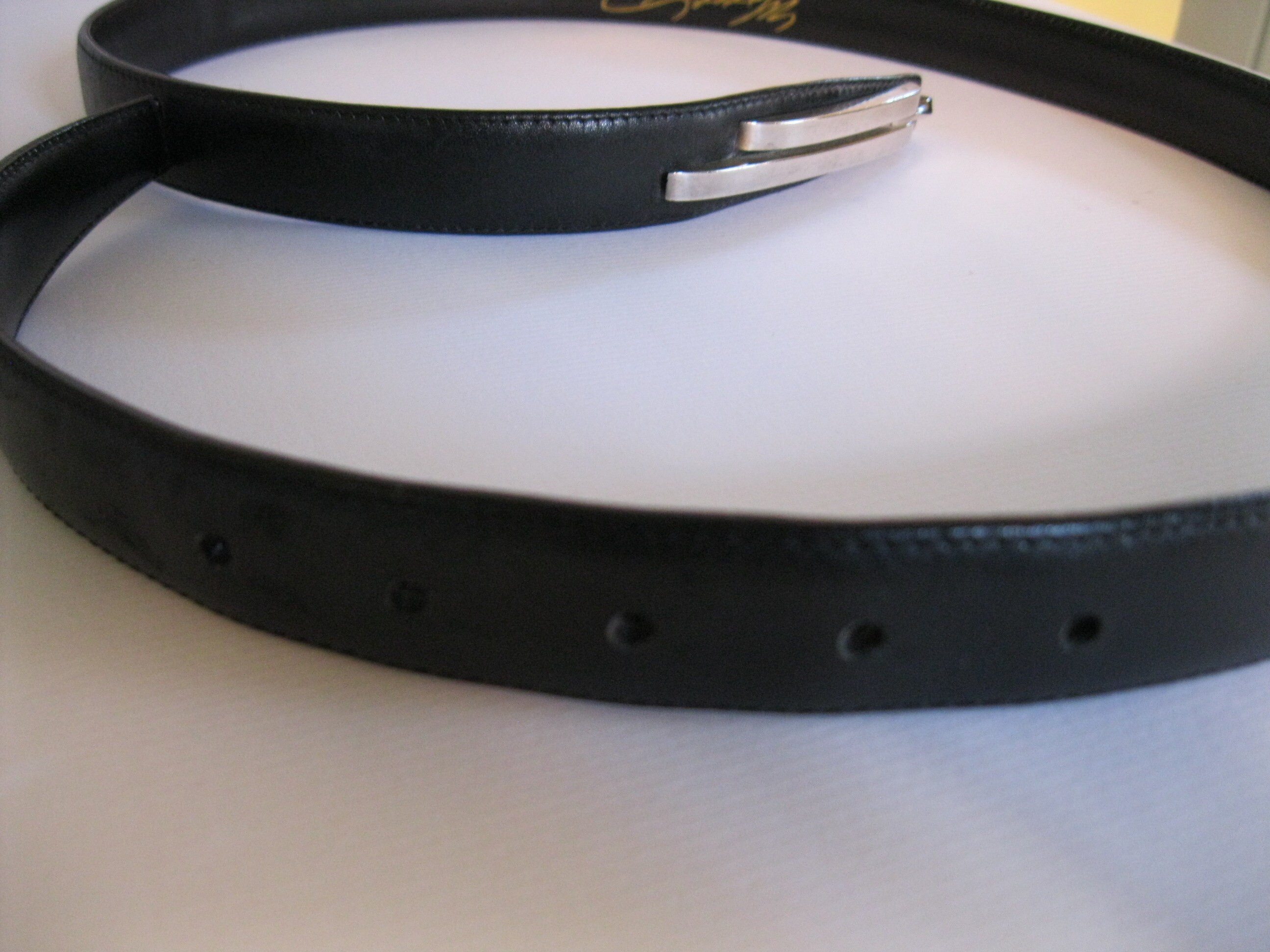 ?Matthew Feldman Black Leather Belt Silver Buckle | Minimalist Luxury | 34” Black Leather Belt by Jeweler Matthew Feldman / Handmade  main image 4