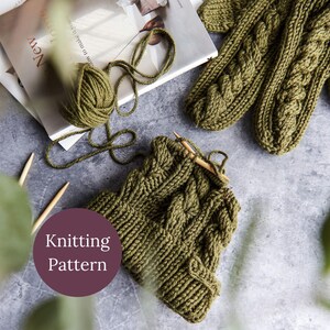 Cable Knit Hat and Mittens: KNITTING PATTERN, Nordic Style Knit Hat and Mittens Knitting Pattern, Moloneymakes