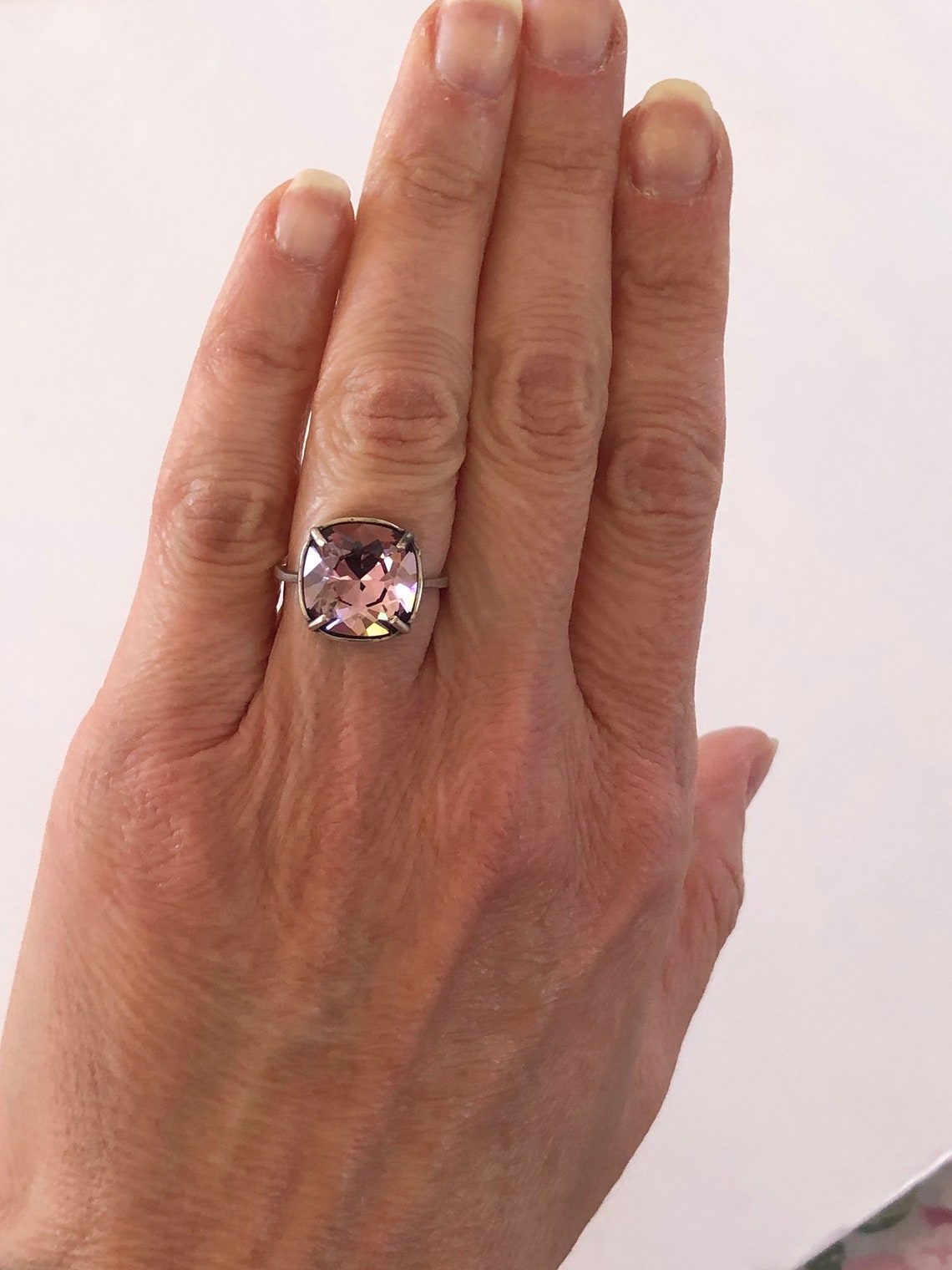 Swarovski Antique Pink Crystal Ring Sterling Silver Adjustable - Etsy Italia
