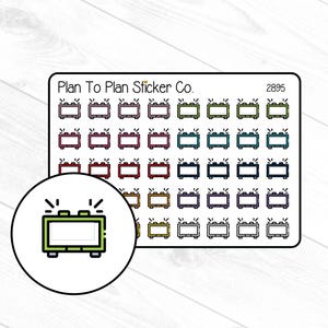 May include: A sheet of planner stickers featuring a repeating design of a retro alarm clock in various colors. The stickers are outlined in black and have a white background. The text "Plan To Plan Sticker Co." is at the top.