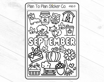 4165-9~~September Coloring Doodles Planner Stickers.