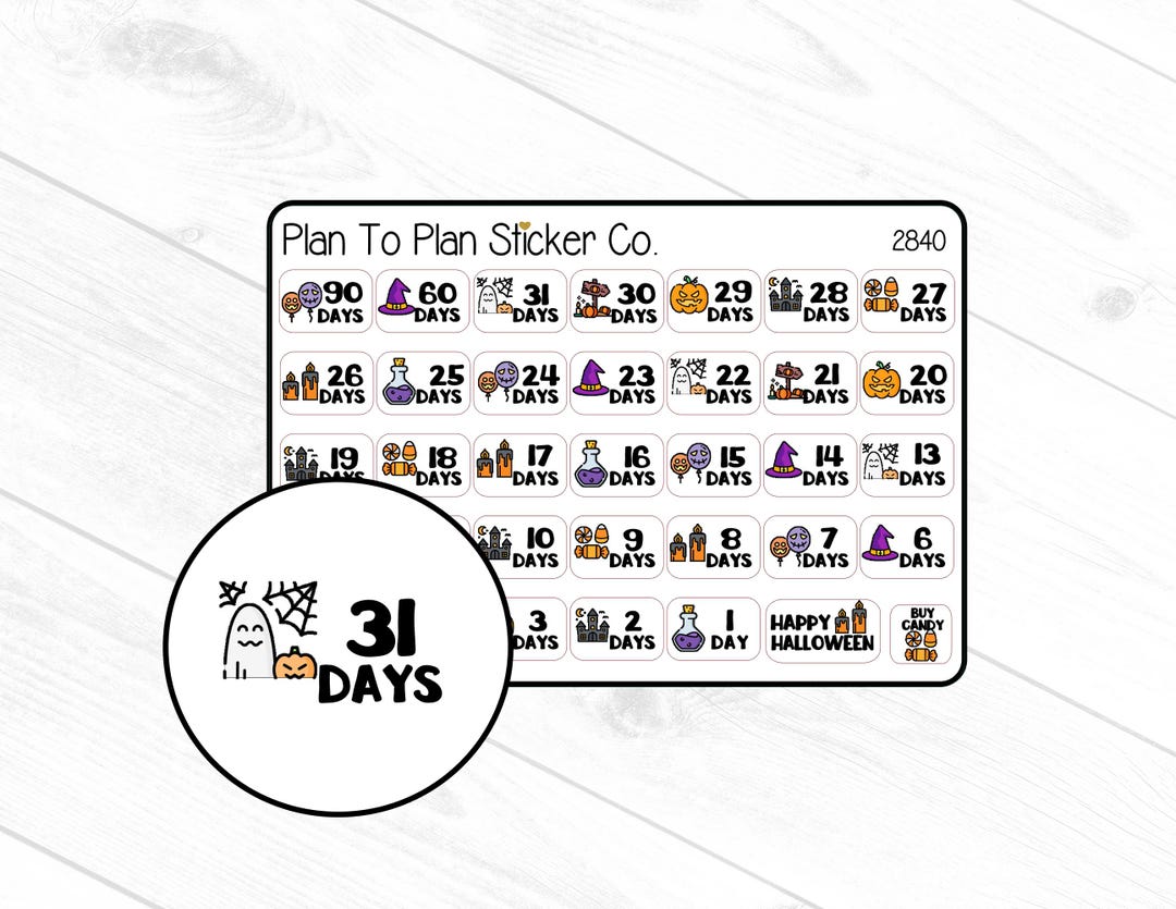 Sticker Sprout Countdown 2840~~halloween Countdown Planner Stickers. - Etsy