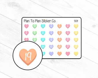 1309~~Conversation Heart Date Covers Planner Stickers.