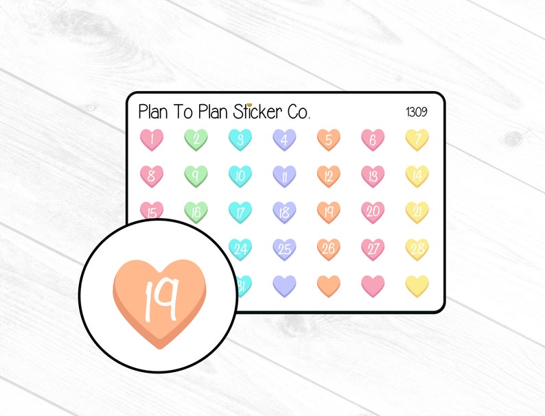 1309Conversation Heart Date Covers Planner Stickers. image 1