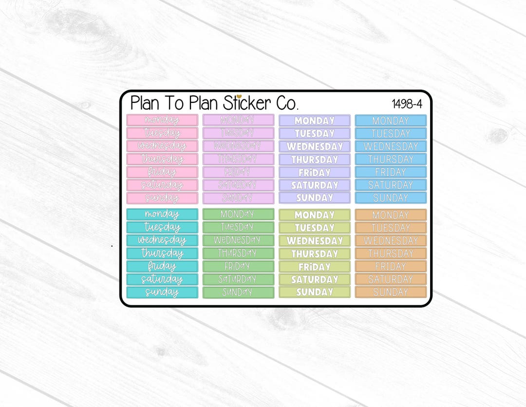 1498-4~~PTP Pastel Days of the Week Header/dividers Planner Stickers - Etsy