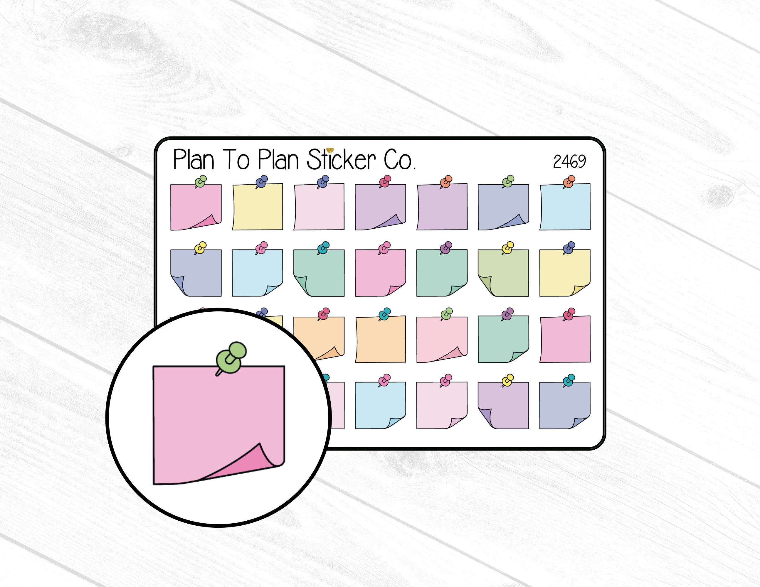 2469~~push Pin Sticky Note Planner Stickers. - Etsy