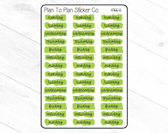4166-6~~Days of the Week (Green) Planner Stickers.