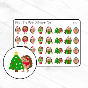 1087~~Cute Christmas Hedgehog  Planner Stickers.