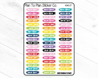 4045-27~~2027 Weeks of the Year (Sunday Start) Planner Stickers.