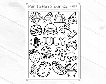 4165-7~~July Coloring Doodles Planner Stickers.