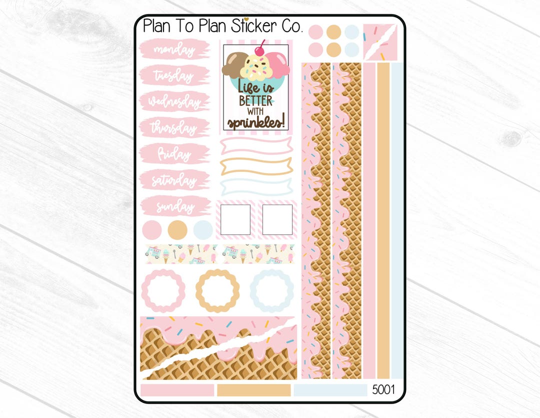 5001~~ice Cream Journaling Kit Planner Stickers. - Etsy