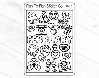 4165-2~~February Coloring Doodles Planner Stickers.