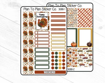 3088~~Thanksgiving Fall 6 PG. Weekly Kit Planner Stickers.