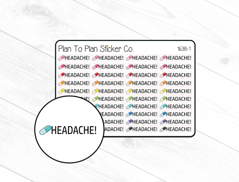 1638~~Headache/Migraine Tracker Planner Stickers. 1638-1 HEADACHE!
