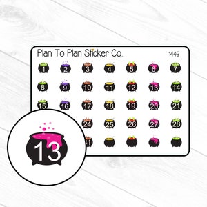 1446~~Spooky Halloween Cauldron Date Cover Planner Stickers.
